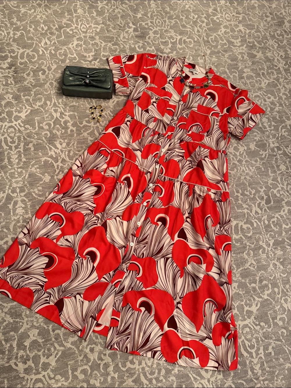 CROSBY by Mollie Burch Red and Cream Button-Front Maxi Dress